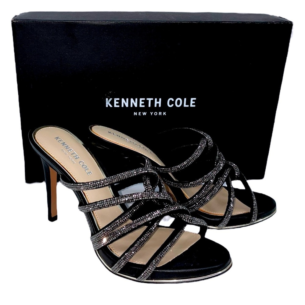 Kenneth‎ Cole Brooke 95 Twist Hematite Rhinestone Strappy Heels 6M NIB